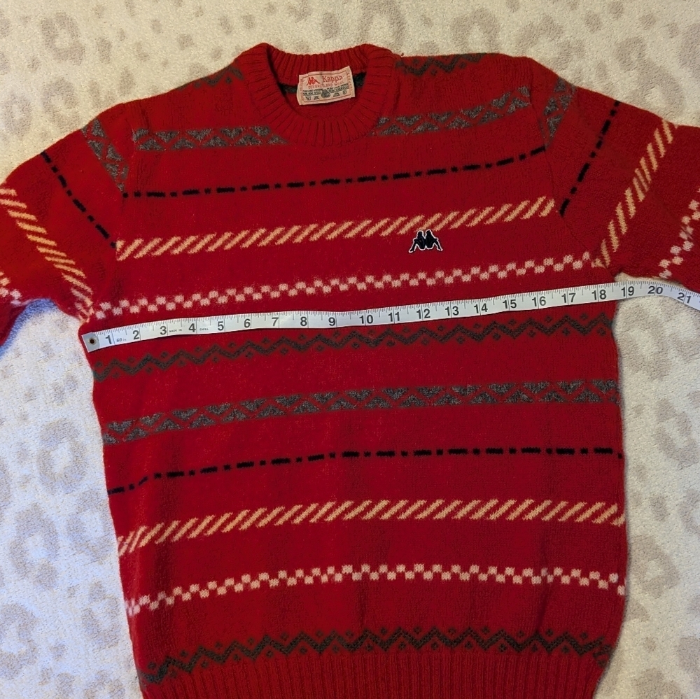 Kappa Vintage Italian Shetland Wool Striped Red Crewneck Sweater Small Medium - Picture 6 of 10
